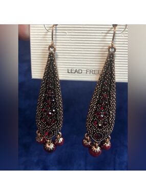 Red Copper Dangle Pierced Earrings